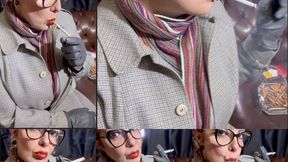 Close-up Marlboro reds - Leather Gloves - Deep Inhales - Coughing