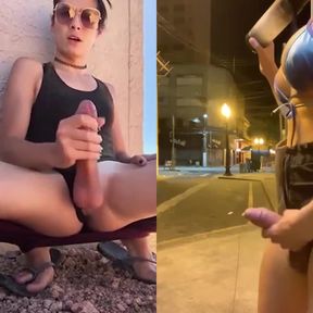 Shemales Jerkoff & cum in public. Compilation