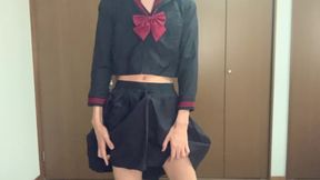 Black sailor suit cross-dressing masturbation!