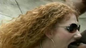 Spoiled long curly haired white slut passionately blows strong long BBC