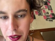cute tranny smokes and shows you her feet before masturbating (pt 1 full video on OF)