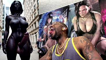 Long Hard Cock Transgender Ebony Girl Cumming In Public, AI Generated