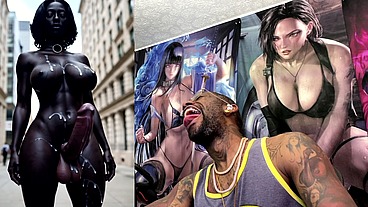 Long Hard Cock Transgender Ebony Girl Cumming In Public, AI Generated