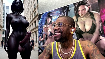 Long Hard Cock Transgender Ebony Girl Cumming In Public, AI Generated