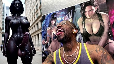 Long Hard Cock Transgender Ebony Girl Cumming In Public, AI Generated