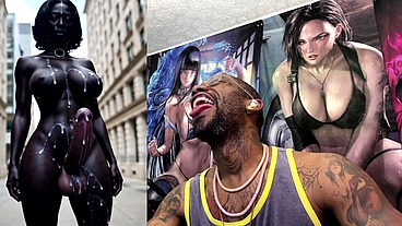 Long Hard Cock Transgender Ebony Girl Cumming In Public, AI Generated