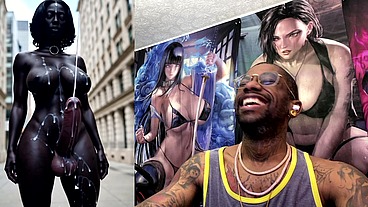 Long Hard Cock Transgender Ebony Girl Cumming In Public, AI Generated