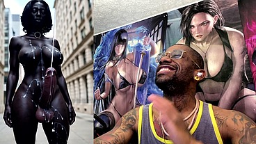 Long Hard Cock Transgender Ebony Girl Cumming In Public, AI Generated