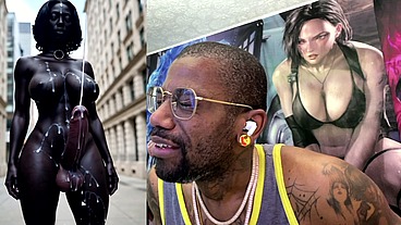 Long Hard Cock Transgender Ebony Girl Cumming In Public, AI Generated