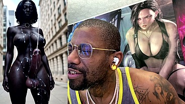 Long Hard Cock Transgender Ebony Girl Cumming In Public, AI Generated