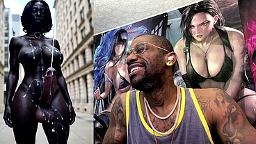 Long Hard Cock Transgender Ebony Girl Cumming In Public, AI Generated