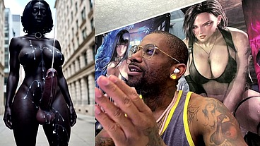 Long Hard Cock Transgender Ebony Girl Cumming In Public, AI Generated