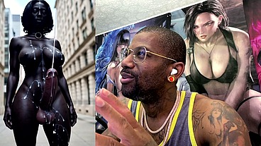 Long Hard Cock Transgender Ebony Girl Cumming In Public, AI Generated