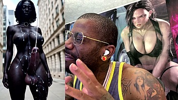 Long Hard Cock Transgender Ebony Girl Cumming In Public, AI Generated