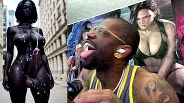 Long Hard Cock Transgender Ebony Girl Cumming In Public, AI Generated