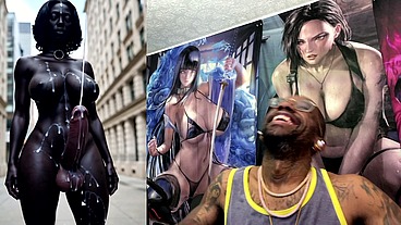 Long Hard Cock Transgender Ebony Girl Cumming In Public, AI Generated