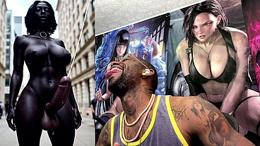 Long Hard Cock Transgender Ebony Girl Cumming In Public, AI Generated