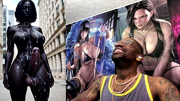 Long Hard Cock Transgender Ebony Girl Cumming In Public, AI Generated
