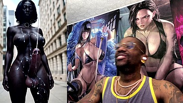 Long Hard Cock Transgender Ebony Girl Cumming In Public, AI Generated