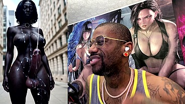 Long Hard Cock Transgender Ebony Girl Cumming In Public, AI Generated