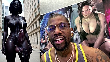 Long Hard Cock Transgender Ebony Girl Cumming In Public, AI Generated