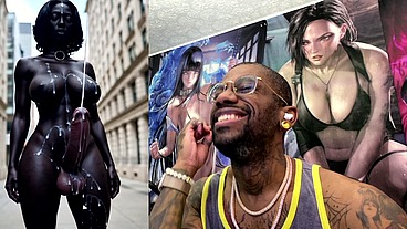 Long Hard Cock Transgender Ebony Girl Cumming In Public, AI Generated