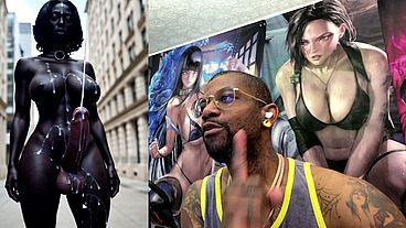 Long Hard Cock Transgender Ebony Girl Cumming In Public, AI Generated