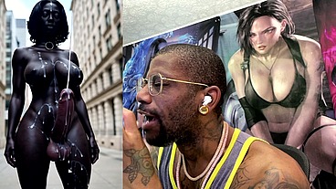 Long Hard Cock Transgender Ebony Girl Cumming In Public, AI Generated