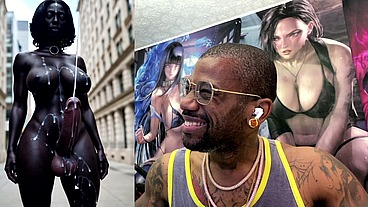 Long Hard Cock Transgender Ebony Girl Cumming In Public, AI Generated