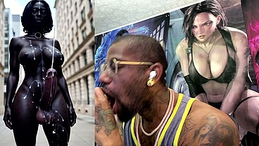Long Hard Cock Transgender Ebony Girl Cumming In Public, AI Generated