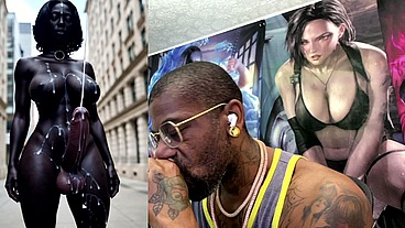 Long Hard Cock Transgender Ebony Girl Cumming In Public, AI Generated