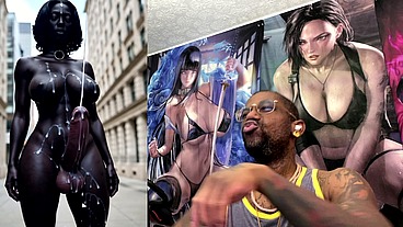Long Hard Cock Transgender Ebony Girl Cumming In Public, AI Generated