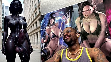 Long Hard Cock Transgender Ebony Girl Cumming In Public, AI Generated
