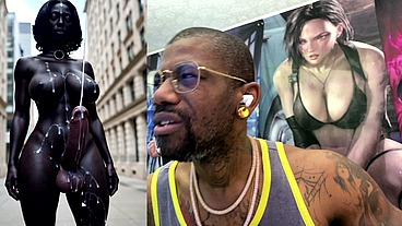 Long Hard Cock Transgender Ebony Girl Cumming In Public, AI Generated