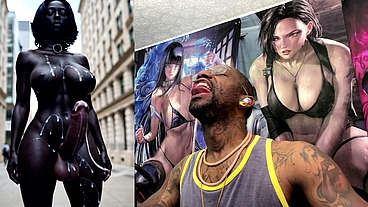 Long Hard Cock Transgender Ebony Girl Cumming In Public, AI Generated