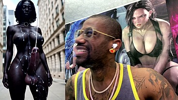 Long Hard Cock Transgender Ebony Girl Cumming In Public, AI Generated