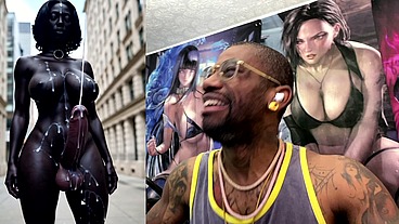 Long Hard Cock Transgender Ebony Girl Cumming In Public, AI Generated