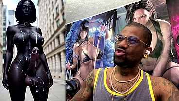 Long Hard Cock Transgender Ebony Girl Cumming In Public, AI Generated