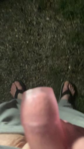 Good ole balanced rock cumshot with sleeve and flip flops