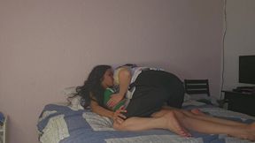 Cheating wife gets caught in hot lesbian action