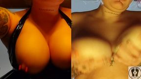 split screen double rebeca addams boobs bouncing