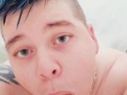 POV: Ftm gives dildo blowjob in the shower