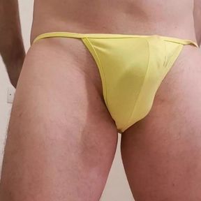 Yellow panties showing off bulge