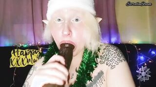 Elf blows big black cock with slobber