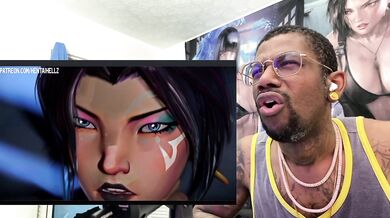 Psylocke's anal hole gets fucked while she rubs her bald pussy