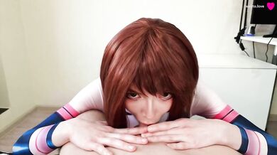 Cowgirl deepthroat while stuffed full with cum in her spandex tights
