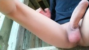 Hard Self Ballbusting with Shoes on the Farm - Lots of Moaning and Big Cumshot