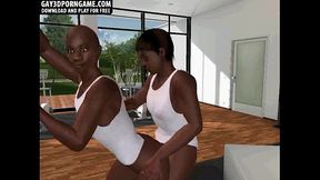 Horny 3D cartoon ebony studs sucking and fucking