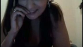 Sweet dark skin amateur teen brunette undresses and masturbates