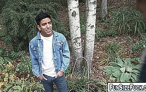 Extra petite Latino twink takes enormous cock in his mouth and ass